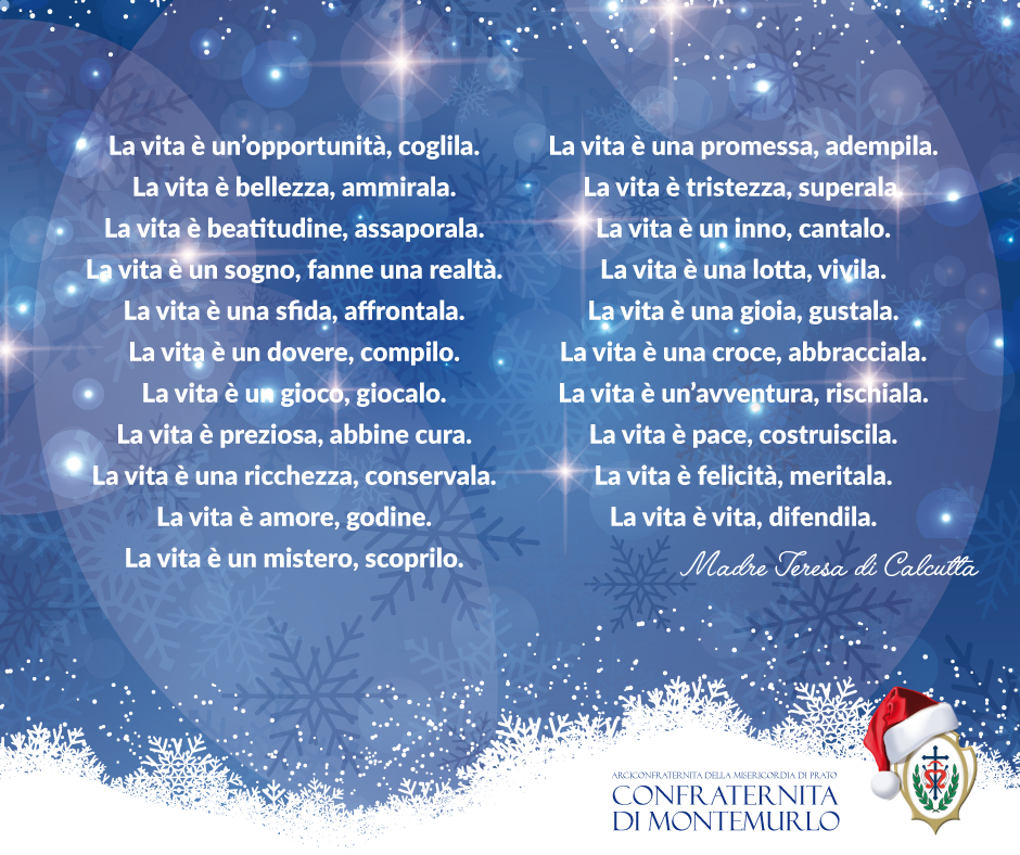 Auguri Di Natale Madre Teresa.Buon Natale Misericordia Di Montemurlomisericordia Di Montemurlo